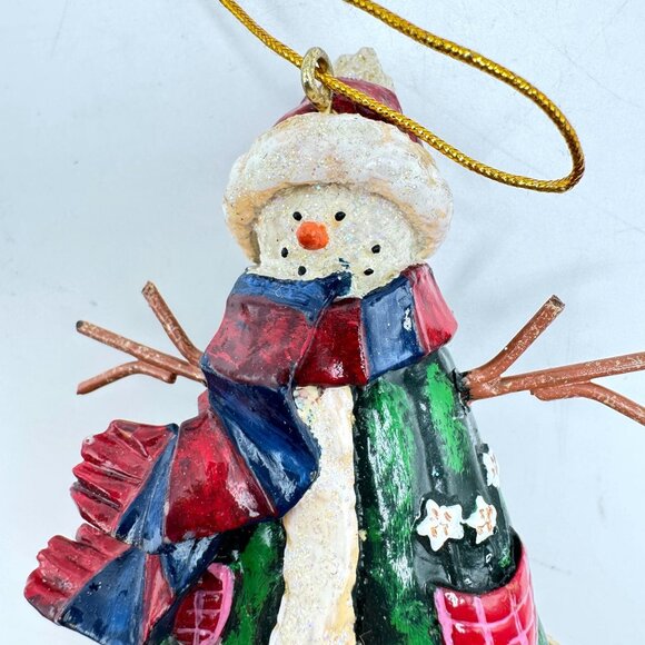 Set Of 3 Hand-Painted Snowman Christmas Ornaments Glitter Accents Hanging String - Picture 5 of 11